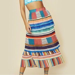 Farm Rio Thalita Stripe Midi Skirt  NWOT